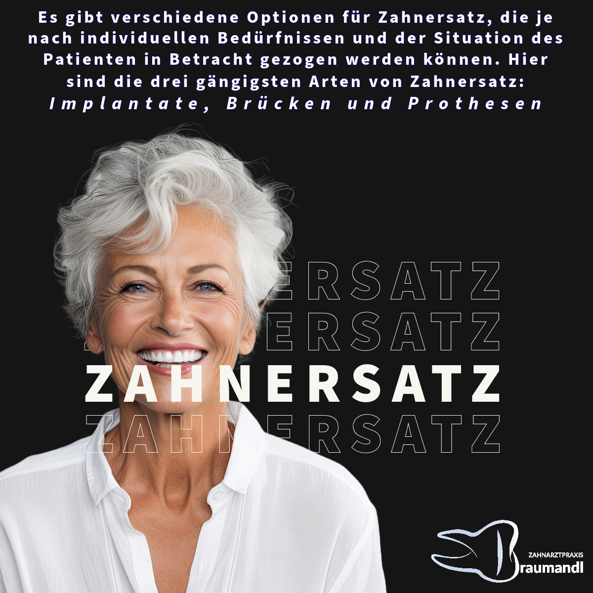 Es gibt verschiedene Optionen für Zahnersatz, die je nach individuellen Bedürfnissen und der Situation des Patienten in Betracht gezogen werden können. Hier sind die drei gängigsten Arten von Zahnersatz: Implantate, Brücken und Prothesen